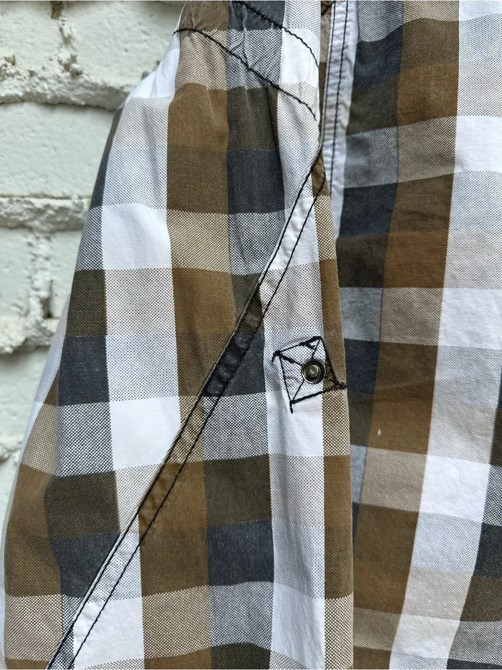 FUSAI Jeans Mens Large Plaid Utility Snap Shirt, Moto Grunge  Y2K Heavy Cotton L